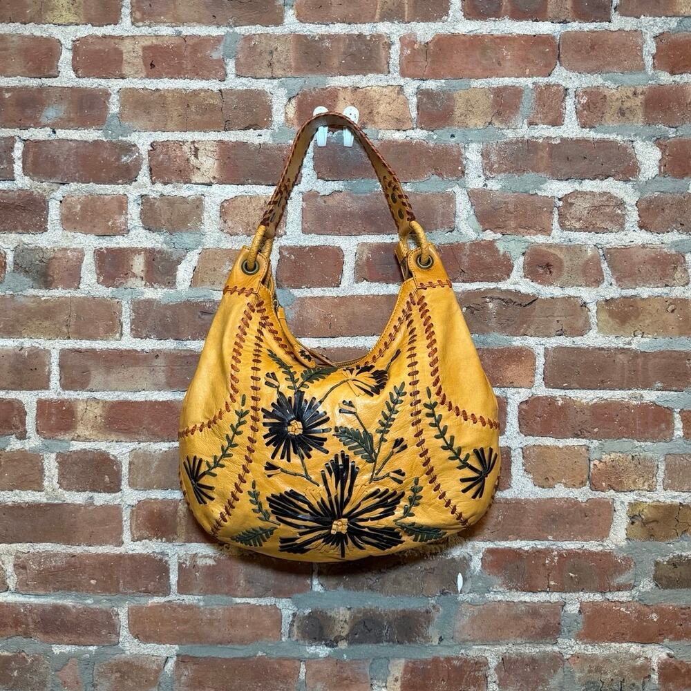 Isabella Fiore Leather Flower Patch Hobo Bag